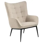 ACT NORDIC Redding fåtölj, w. armstöd, tuftning och fyrkantssömmar - beige tyg och svart stål