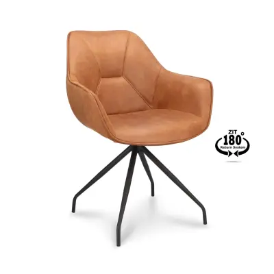 Anna matbordsstol, med armstöd och vridbar - camel konstläder och svart metall