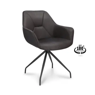 Anna matbordsstol, med armstöd och vridbar - onyxsvart konstläder och svart metall