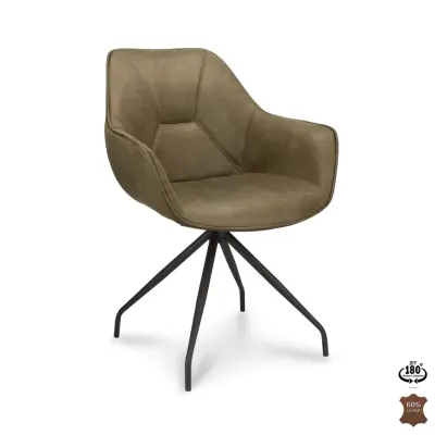 Anna matbordsstol, med armstöd och vridbar - vinter mossgrönt konstläder och svart metall