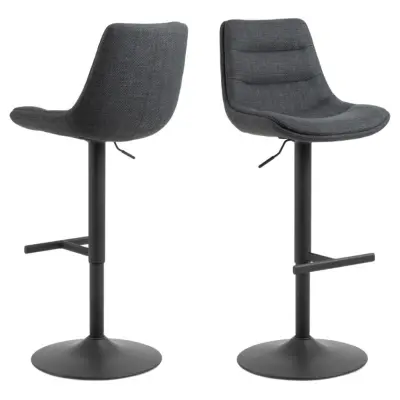 ACT NORDIC Adisa barstol, med ryggstöd, fotstöd, snurrfunktion, gaspatron - mörkgrått tyg/svart stål