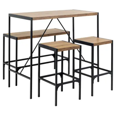 ACT NORDIC Bahamas barbord, med 1 bänk, 2 stolar och fotstöd - matt ek melamin/svart stål (120x60x105)