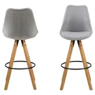 ACT NORDIC Dima barstol, med ryggst&ouml;d och fotst&ouml;d - ljusgr&aring;tt tyg och naturgummitr&auml;