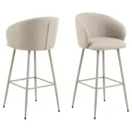 ACT NORDIC Eleanor barstol, w. ryggstöd, armstöd och fotstöd - beige tyg och grått stål