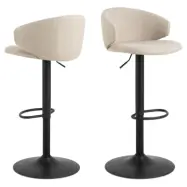 ACT NORDIC Ella barstol, w. ryggstöd, armstöd, fotstöd och vridfunktion - beige tyg och svart stål