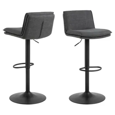 ACT NORDIC Flynn barstol, med ryggstöd, snurrfunktion, gasflaska, fotstöd - mörkgrått tyg, svart stål