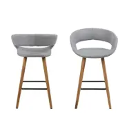 ACT NORDIC Grace barstol, med ryggstöd, armstöd och fotstöd - ljusgrå polyester och naturlig ek