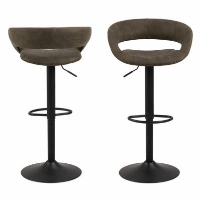 ACT NORDIC Grace barstol - olivgrönt / svart tyg / metall, med trumpetbas