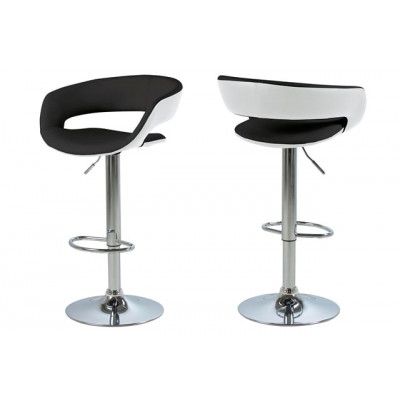 ACT NORDIC Grace barstol - svart / vit läder PU, metallram med trumpetfot