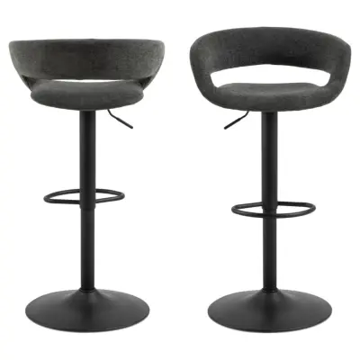 ACT NORDIC Grace barstol, med ryggstöd, armstöd, fotstöd, snurrfunktion - mörkgrått tyg och svart stål