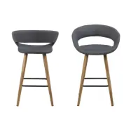 ACT NORDIC Grace barstoll, med ryggstöd, armstöd och fotstöd - mörkgrå polyester och naturlig ek