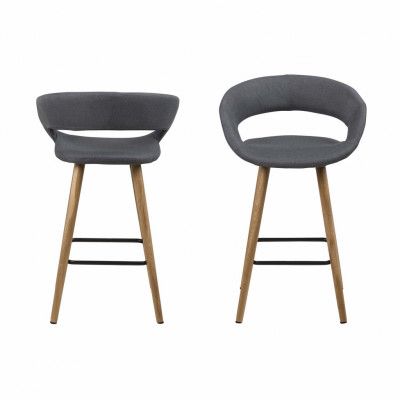 ACT NORDIC Grace barstoll, med ryggstöd, armstöd och fotstöd - mörkgrå polyester och naturlig ek