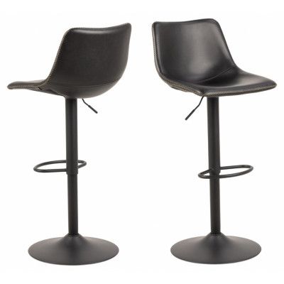 ACT NORDIC I_Oregon barpall, med ryggstöd, fotstöd, vridfunktion - svart vintage PU och svart metall