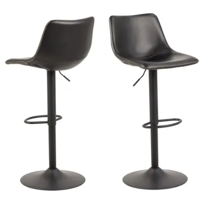 ACT NORDIC I_Oregon barpall, med ryggstöd, fotstöd, vridfunktion - svart vintage PU och svart metall