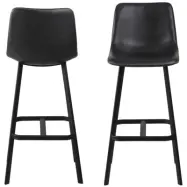 ACT NORDIC Oregon barstol, med ryggst&ouml;d och fotst&ouml;d - svart vintage PU och svart metall