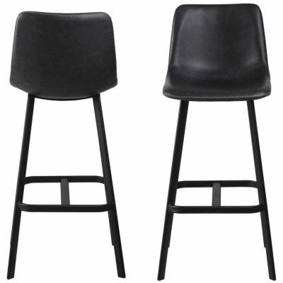 ACT NORDIC Oregon barstol, med ryggstöd och fotstöd - svart vintage PU och svart metall