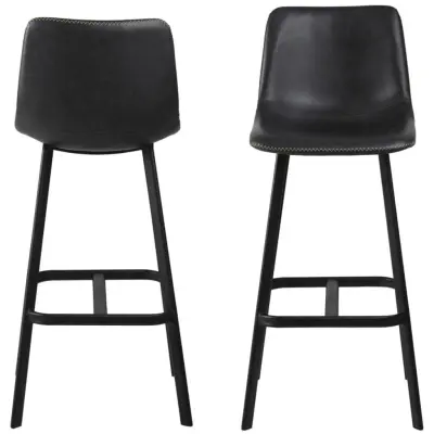 ACT NORDIC Oregon barstol, med ryggstöd och fotstöd - svart vintage PU och svart metall