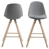 ACT NORDIC Oslo barstol, med ryggst&ouml;d och fotst&ouml;d - gr&aring; plast / PU och vitpigmenterad ek