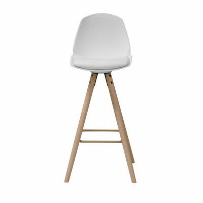 ACT NORDIC Oslo barstol, med ryggstöd och fotstöd - vit plast / PU och vitpigmenterad ek