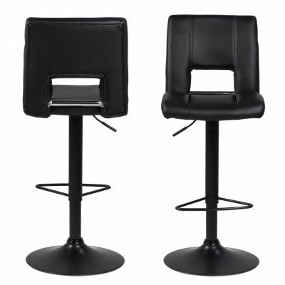 ACT NORDIC Sylvia barstol, med ryggstöd, fotstöd, gaspatron TÜV och trumpetfot - svart PU och svart metall