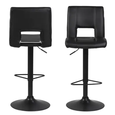 ACT NORDIC Sylvia barstol, med ryggstöd, fotstöd, gaspatron TÜV och trumpetfot - svart PU och svart metall