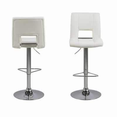 ACT NORDIC Sylvia barstol, med ryggstöd, fotstöd, gaspatron TÜV och trumpetfot - vit PU och krommetall