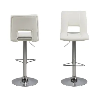 ACT NORDIC Sylvia barstol, med ryggstöd, fotstöd, gaspatron TÜV och trumpetfot - vit PU och krommetall