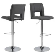 ACT NORDIC Sylvia barstol, med ryggst&ouml;d, fotst&ouml;d och gaspatron - m&ouml;rkgr&aring;tt tyg och kromst&aring;l