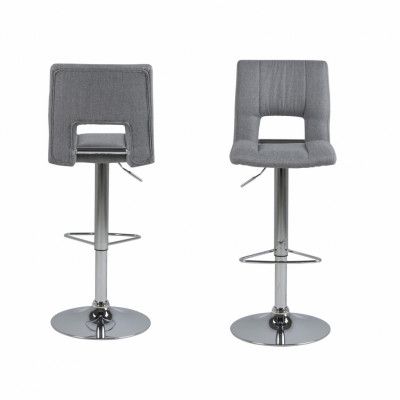 ACT NORDIC Sylvia barstol, med ryggstöd, fotstöd, TÜV gaspatron och trumpetfot - ljusgrå polyester och krommetall