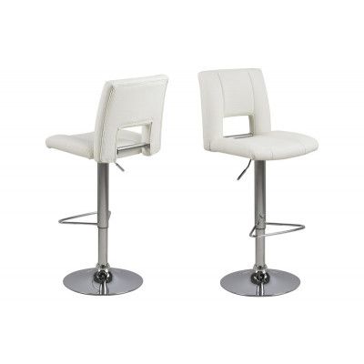 ACT NORDIC Sylvia barstol - vit läder PU, metallram med fotstöd