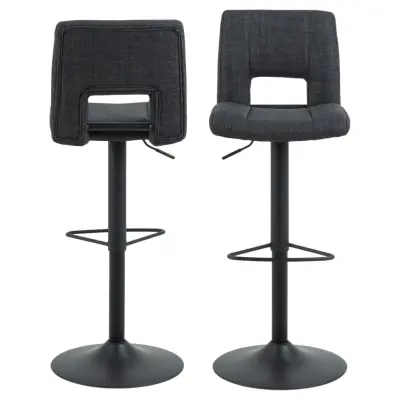 ACT NORDIC Sylvia barstol, med ryggstöd, fotstöd, snurrfunktion, gaspatron - mörkgrått tyg/svart stål