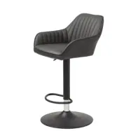 Brooks barstol, m. ryggstöd, armstöd, fotstöd och gaslyft - mörkgrå PU och svart metall