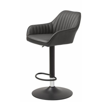 Brooks barstol, m. ryggstöd, armstöd, fotstöd och gaslyft - mörkgrå PU och svart metall