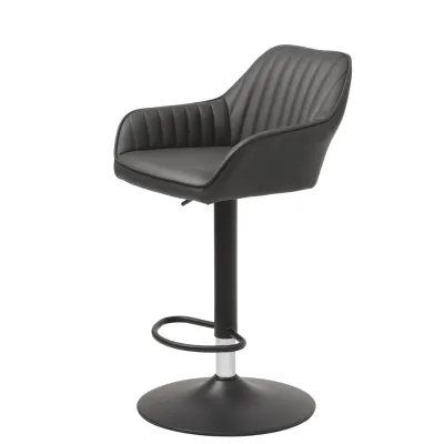 Brooks barstol, m. ryggstöd, armstöd, fotstöd och gaslyft - mörkgrå PU och svart metall