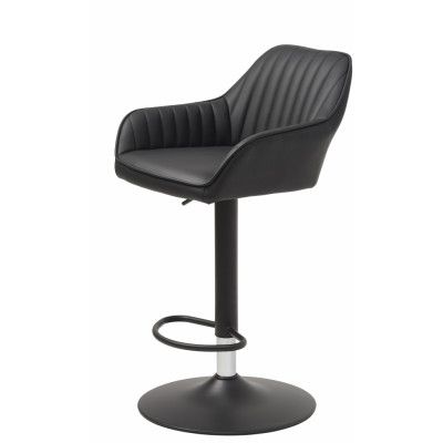 Brooks barstol, med ryggstöd, armstöd, fotstöd och gaslyft - svart PU och svart metall