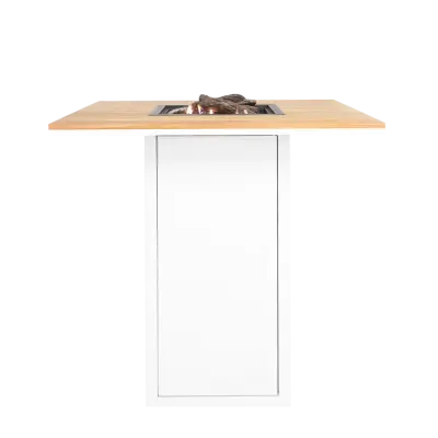 COSI FIRES Cosiloft 100 bar eldbord, fyrkantigt - naturligt teak och vit aluminium (100x100)
