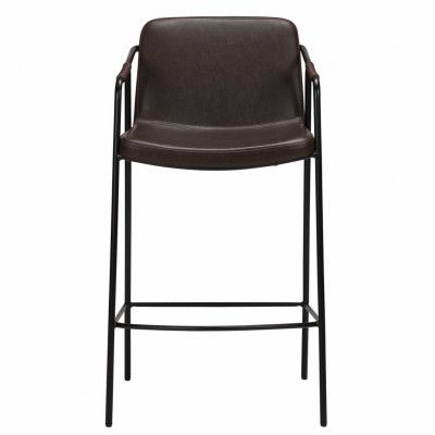 DAN-FORM Boto Barstol, med Ryggstöd och Fotstöd - Vintage Brunt Konstläder och Svart Stål