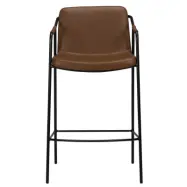DAN-FORM Boto Barstol, med Ryggstöd och Fotstöd - Vintage Ljusbrunt Konstläder och Svart Stål