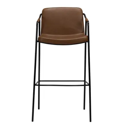 DAN-FORM Boto Barstol, med Ryggstöd och Fotstöd - Vintage Ljusbrunt Konstläder och Svart Stål