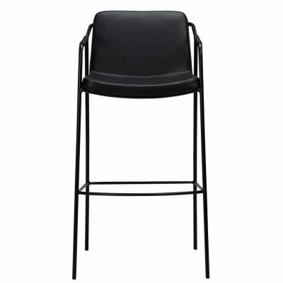 DAN-FORM Boto Barstol, med Ryggstöd och Fotstöd - Vintage Svart Konstläder och Svart Stål