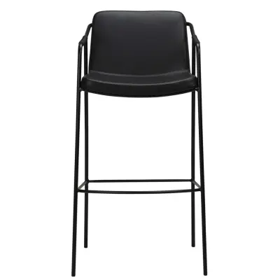 DAN-FORM Boto Barstol, med Ryggstöd och Fotstöd - Vintage Svart Konstläder och Svart Stål