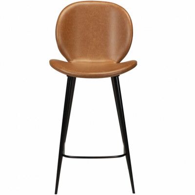 DAN-FORM Cloud Barstol, med Ryggstöd och Fotstöd - Vintage Ljusbrunt Konstläder och Svart Stål