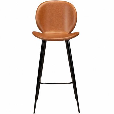 DAN-FORM Cloud Barstol, med Ryggstöd och Fotstöd - Vintage Ljusbrunt Konstläder och Svart Stål