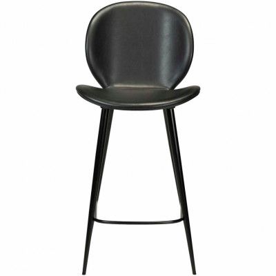 DAN-FORM Cloud Barstol, med Ryggstöd och Fotstöd - Vintage Svart Konstläder och Svart Stål