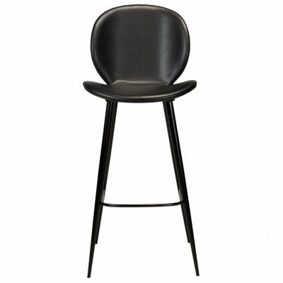 DAN-FORM Cloud Barstol, med Ryggstöd och Fotstöd - Vintage Svart Konstläder och Svart Stål