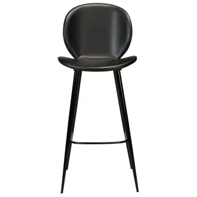 DAN-FORM Cloud Barstol, med Ryggstöd och Fotstöd - Vintage Svart Konstläder och Svart Stål