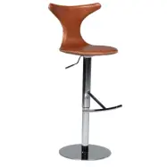DAN-FORM Dolphin barstol, med ryggst&ouml;d och fotst&ouml;d - ljusbrunt l&auml;der och polerat st&aring;l