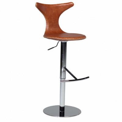 DAN-FORM Dolphin barstol, med ryggstöd och fotstöd - ljusbrunt läder och polerat stål