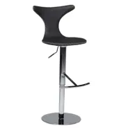 DAN-FORM Dolphin barstol, med ryggst&ouml;d och fotst&ouml;d - svart l&auml;der och polerat st&aring;l