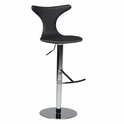 DAN-FORM Dolphin barstol, med ryggstöd och fotstöd - svart läder och polerat stål